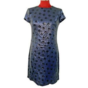 Lauren Ralph Lauren dress size 4 dark navy blue sequins polka dots sparkle glam